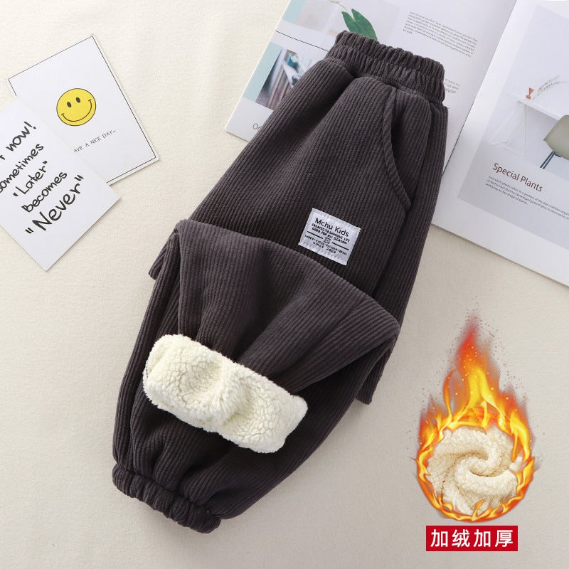 Children'S Large Children'S Fleece-Lined Pants Students Men'S And Women'S Baby Thickened Warm Casual Outer Wear Pants - Image 3